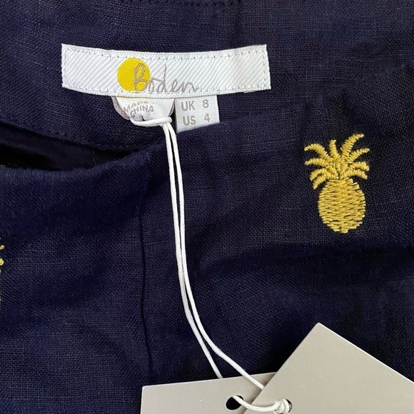 Boden Navy Tropical Yellow Pineapple Embroidered Shorts - Picture 5 of 6